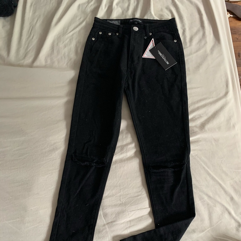 PLT BLACK HIGHWAISTED MID KNEE RIP